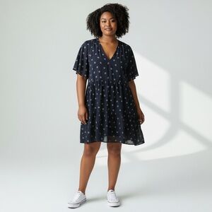 Old Navy Navy Floral V-Neck Tiered Mini Dress
